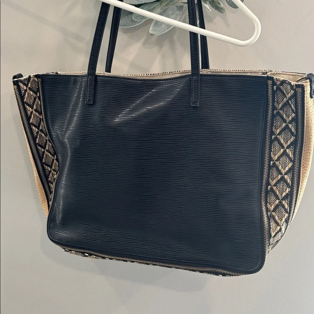 Sondra Roberts squared Black and Cream Tote, neutral, fall handbag/purse